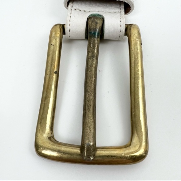 JENNY AND THE BOYS White Leather Belt with Brass Hardware and Conches, Size S - Picture 2 of 5